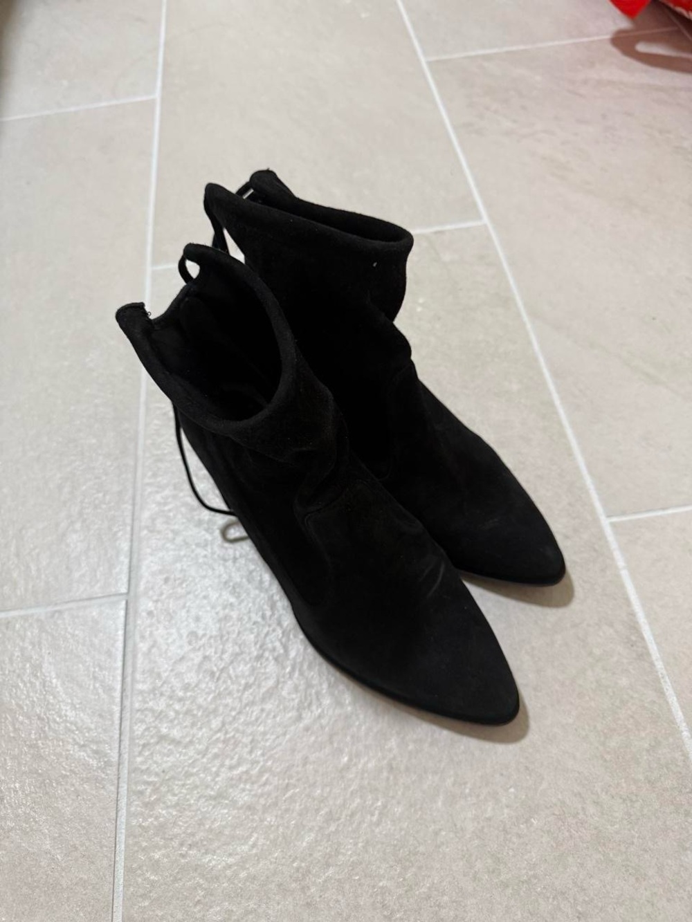 Stuart Weitzman Black Suede Pointed-Toe Ankle Booties